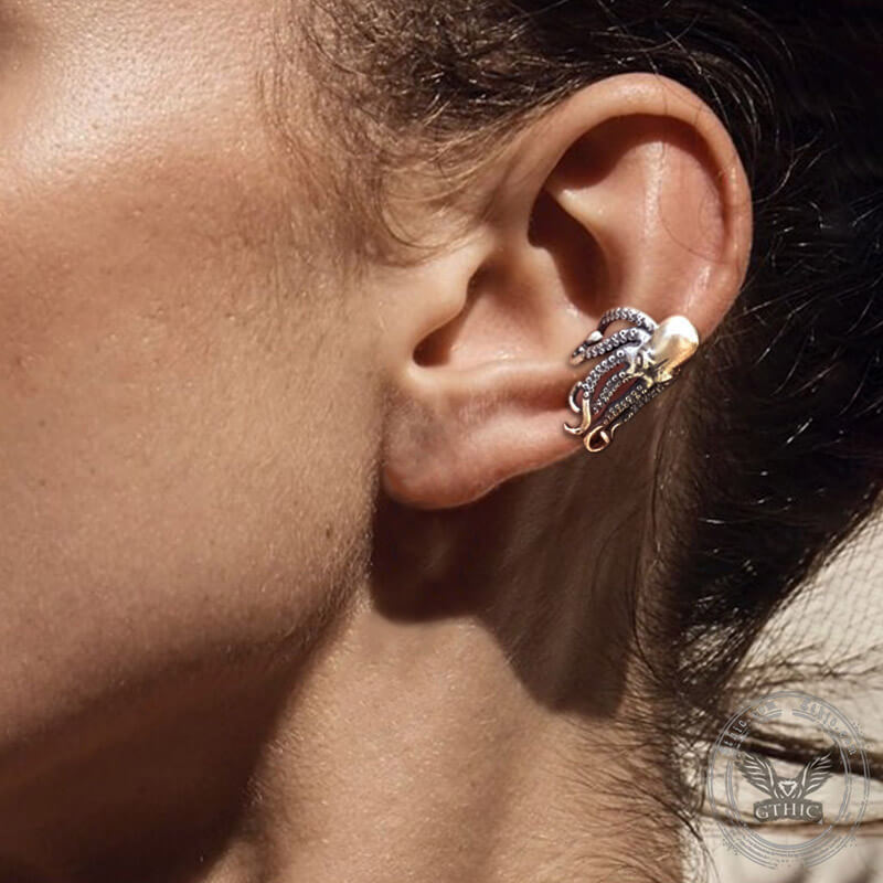 Punk Octopus Sterling Silver Ear Cuff