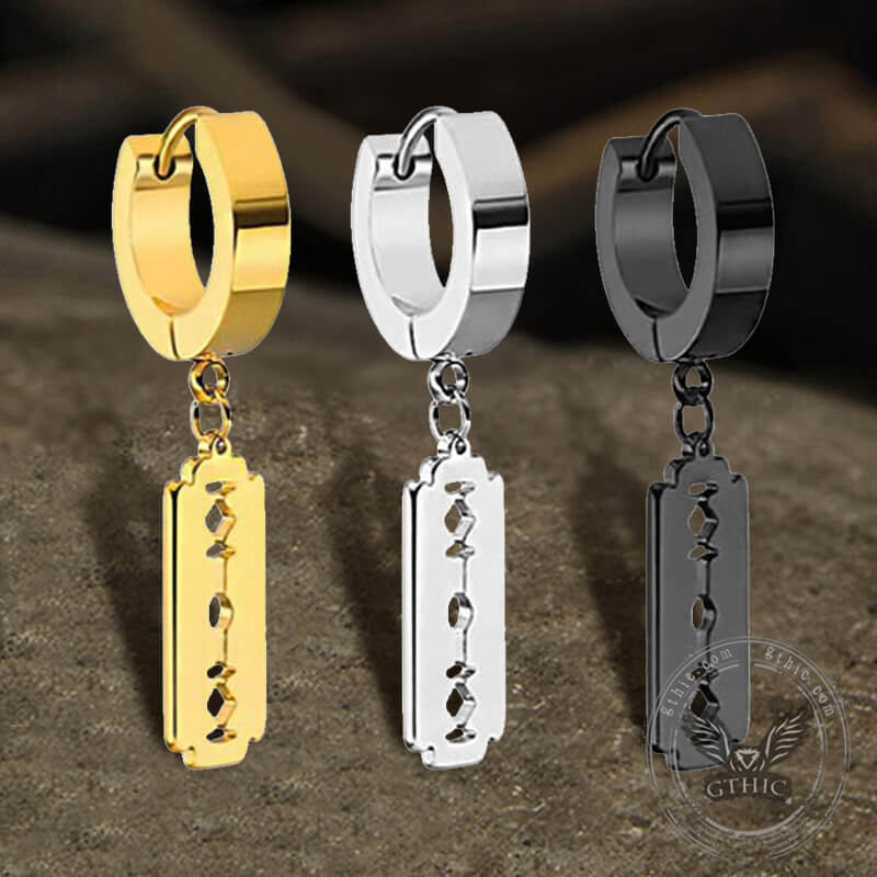 Punk Razor Blade Stainless Steel Hoop Earring | Gthic.com