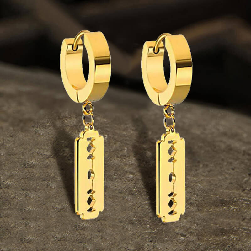 Punk Razor Blade Stainless Steel Hoop Earring | Gthic.com