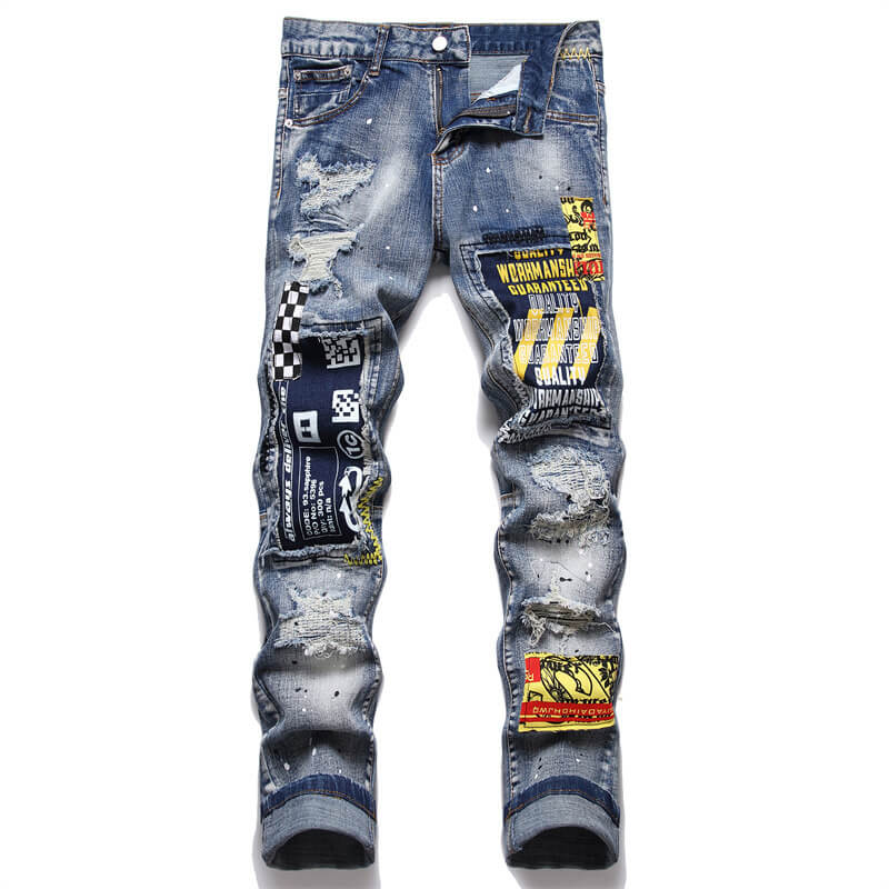 Punk Ripped Panel Cotton Mid Rise Pants | Gthic.com