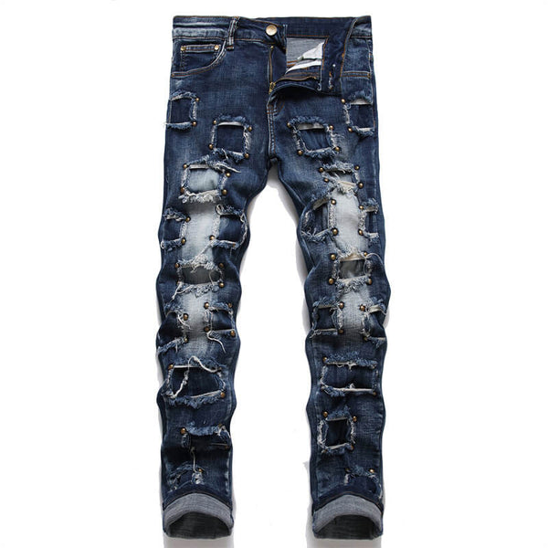 Amazon.com: Yoawdats Men's Black Stacked Jeans Ripped Jeans Patch  Distressed Destroyed Denim Trousers Streetwear Men Pants Hip Hop (Light  Blue 1, S) : Clothing, Shoes & Jewelry