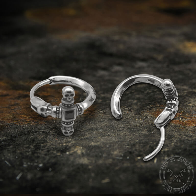 Punk Skull Cross Stainless Steel Hoop Earrings