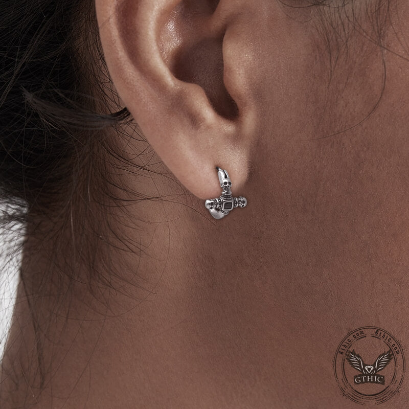 Boucles d'Oreilles Créoles Punk Crâne Croix Acier Inoxydable