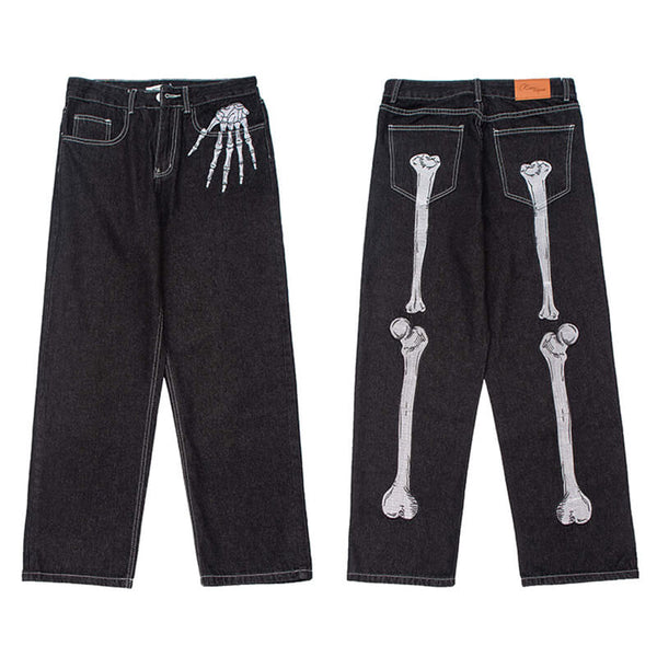Punk Skull Hand Bones Cotton Straight Leg Pants – GTHIC