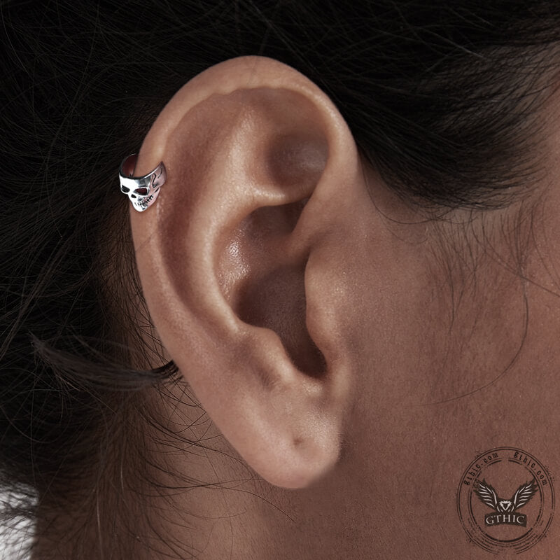 Punk Skull Sterling Silver Ear Cuffs | Gthic.com