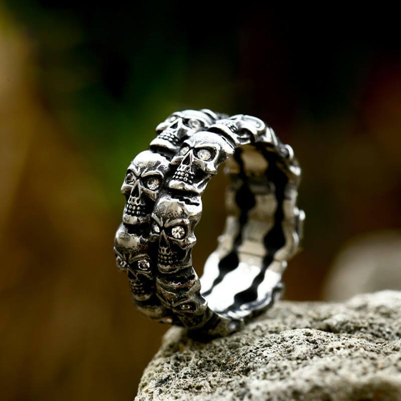 Punk Skulls Stainless Steel Ring 01 | Gthic.com