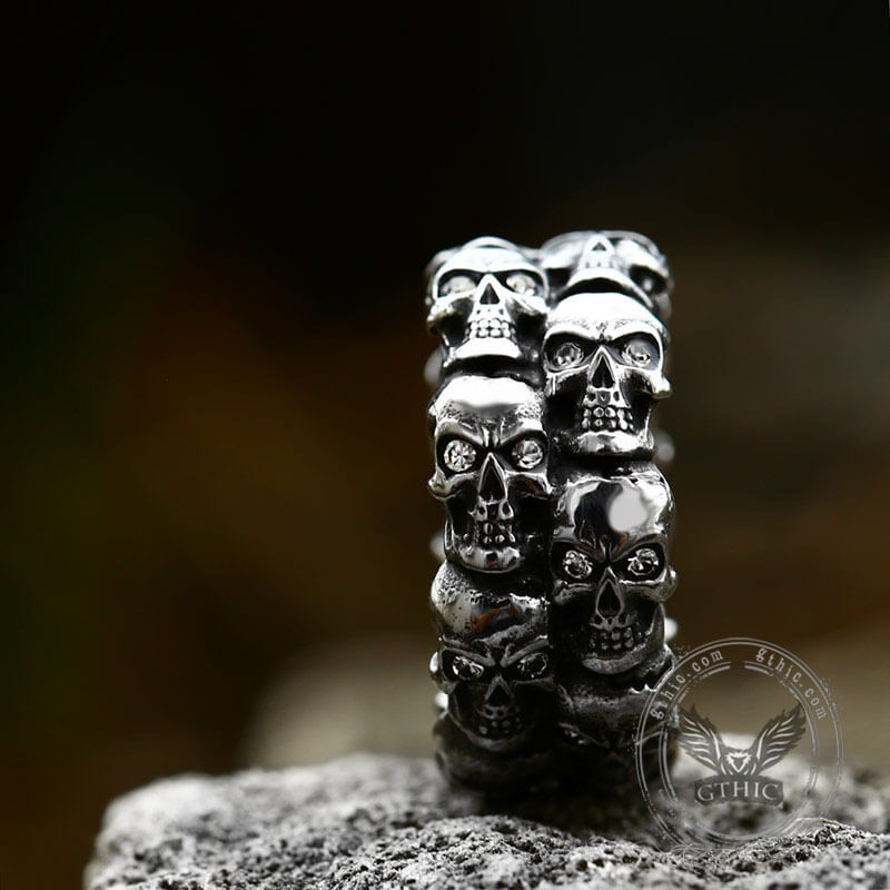Men's Black Skull Ring - Stainless Steel Gothic Punk Biker Band Ring For Halloween & Everyday
