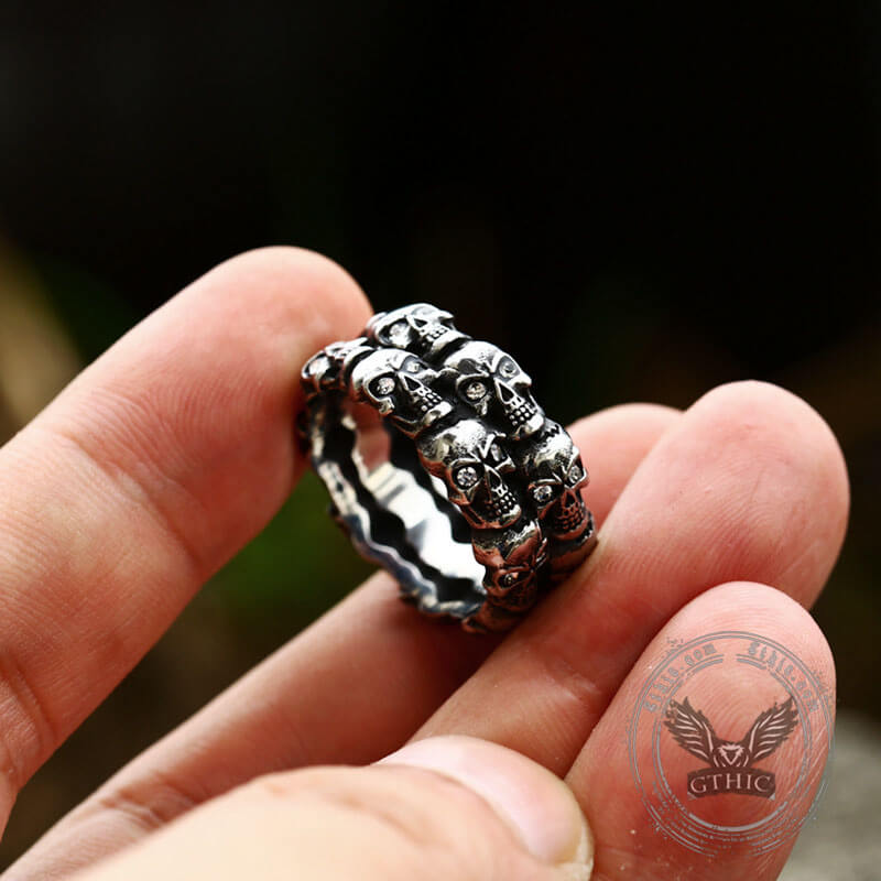 Punk Skulls Stainless Steel Ring 02 | Gthic.com