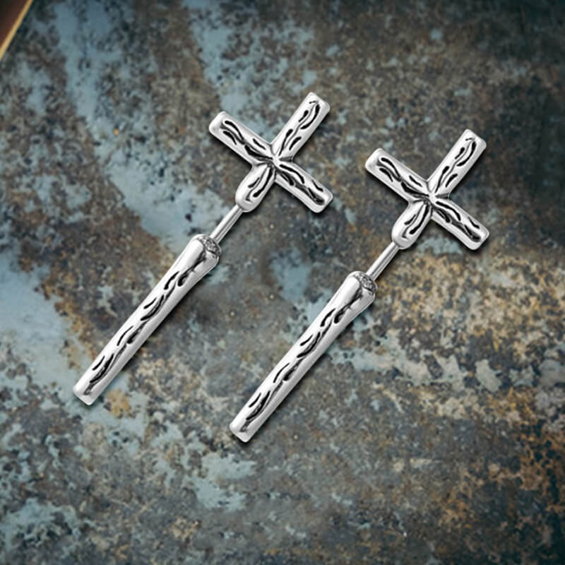 Punk Stainless Steel Cross Stud Earrings