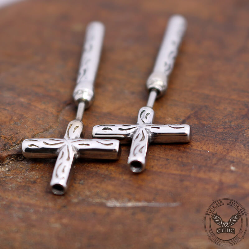 Punk Stainless Steel Cross Stud Earrings