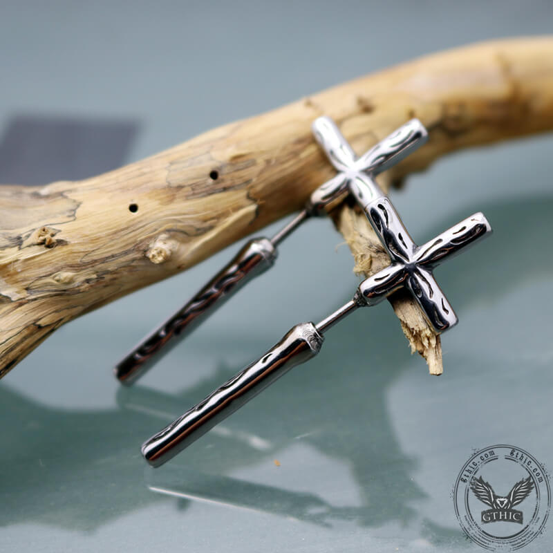 Punk Stainless Steel Cross Stud Earrings
