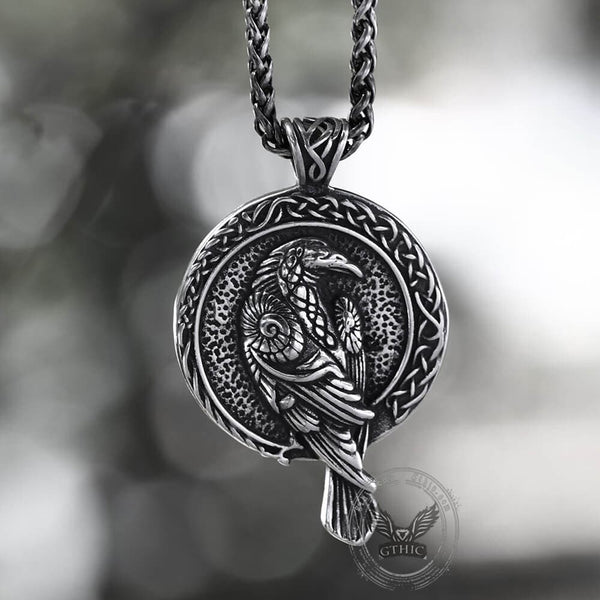 Raven And Triskele Stainless Steel Viking Pendant 01 | Gthic.com