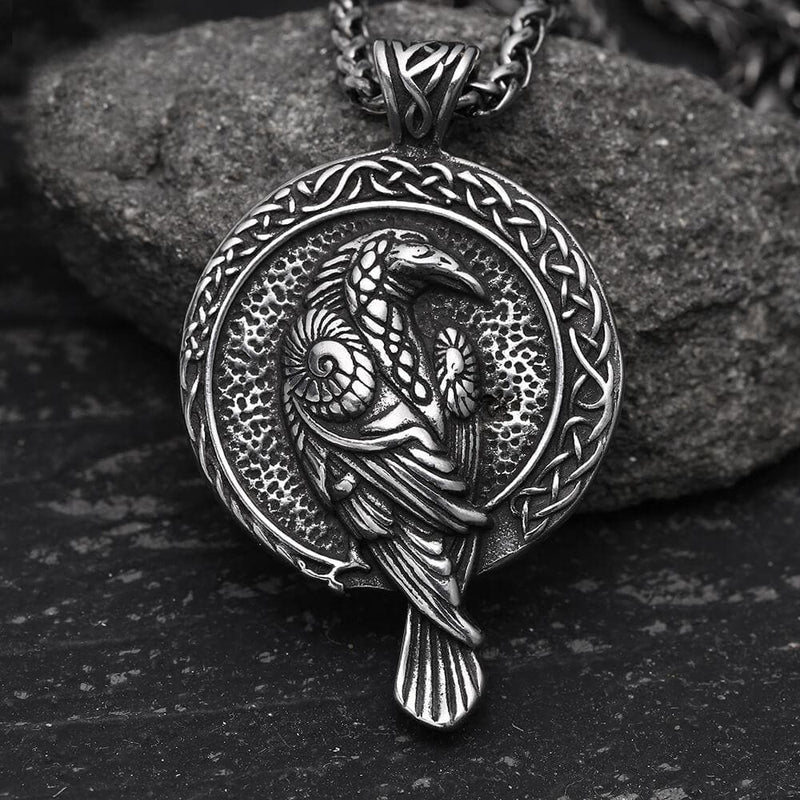 Raven And Triskele Stainless Steel Viking Pendant 03 | Gthic.com