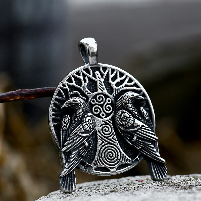 Raven Tree Of Life Stainless Steel Viking Pendant | Gthic.com