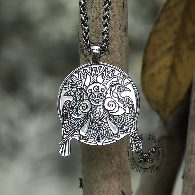 Raven Tree Of Life Stainless Steel Viking Pendant