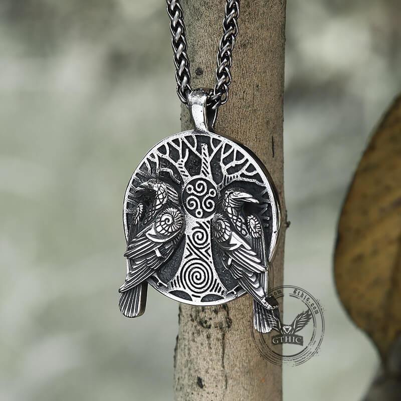 Pendentif Viking en acier inoxydable Raven Tree Of Life