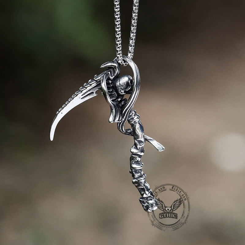 Reaper Scythe Stainless Steel Skull Pendant | Gthic.com