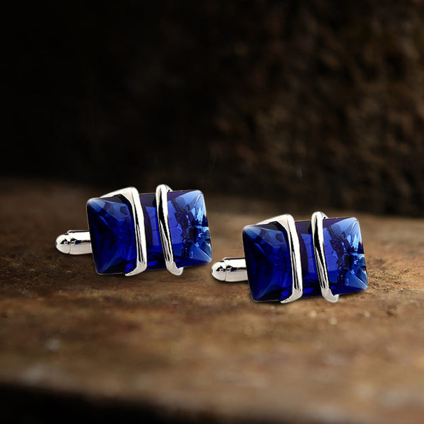 Rectangular CZ Stone Brass Cufflinks 01 Blue | Gthic.com
