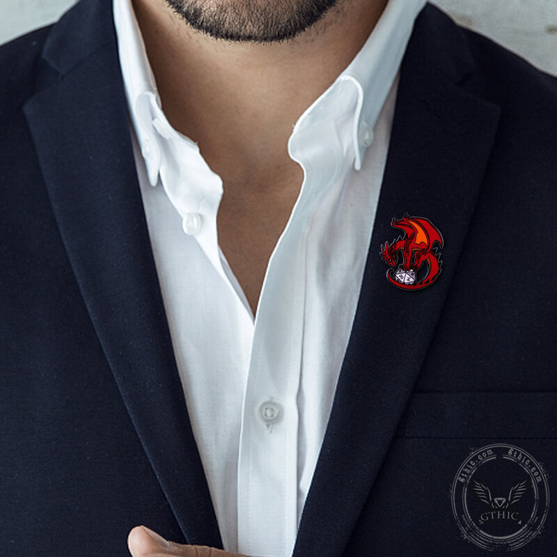 Red Dragon Dice Alloy Brooch | Gthic.com