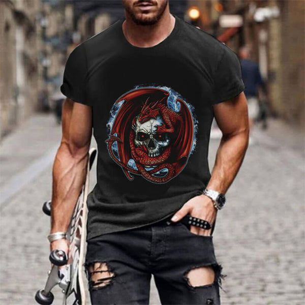 Red Dragon Skull Cotton T-shirt03 | Gthic.com
