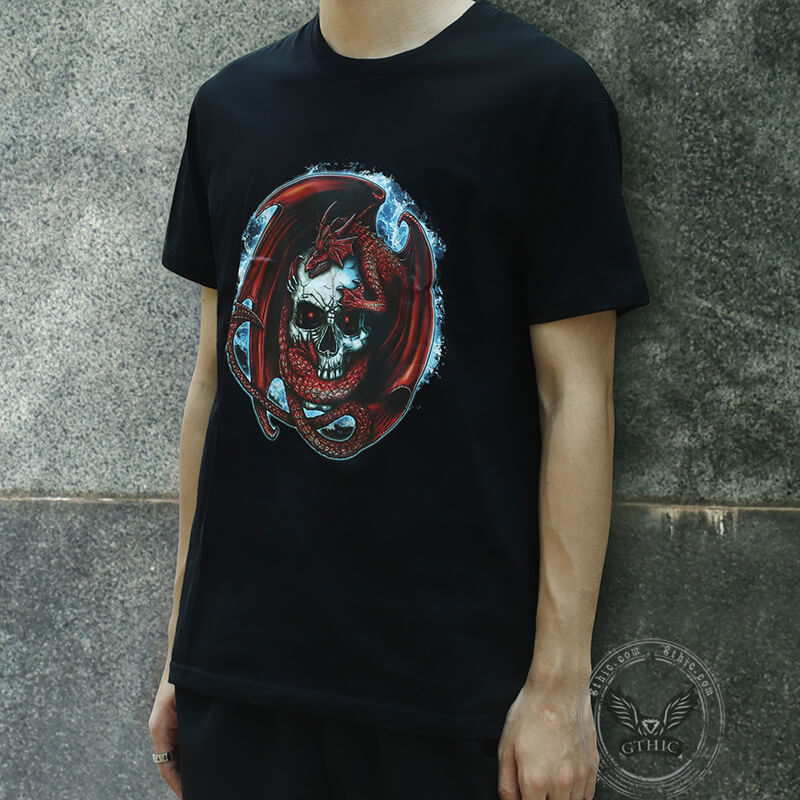 T-shirt en coton Red Dragon Skull