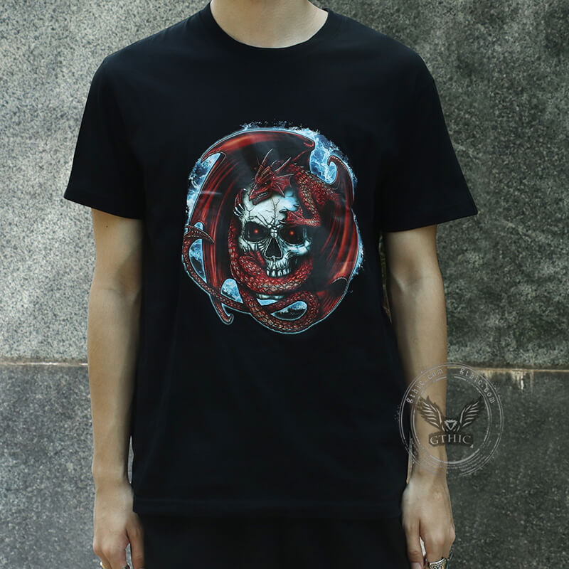 T-shirt en coton Red Dragon Skull