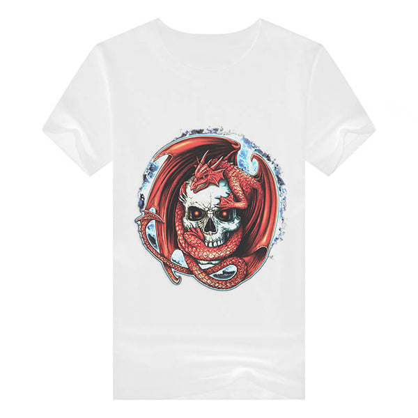 Red Dragon Skull Cotton T-shirt01 white | Gthic.com