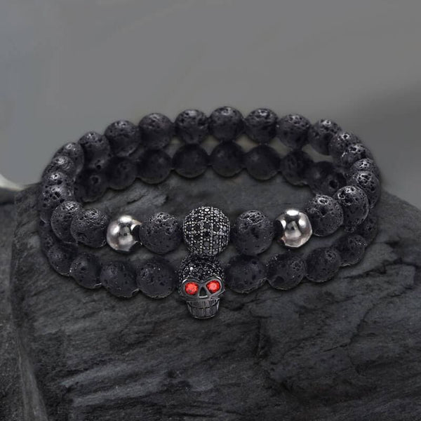 Red & Black Goth Skull Charm Bracelet