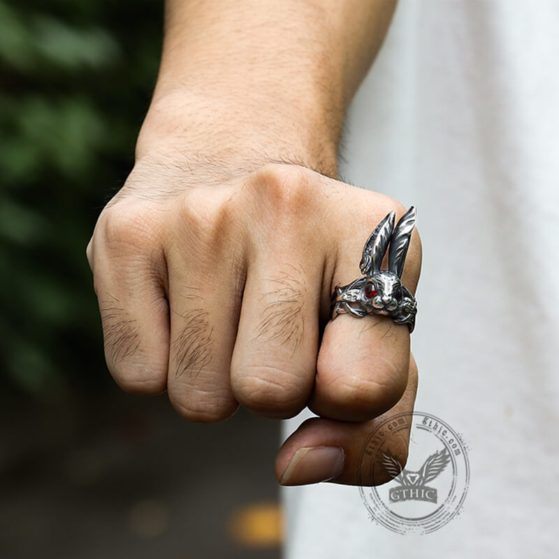 Red Eyes Rabbit Stainless Steel Animal Ring