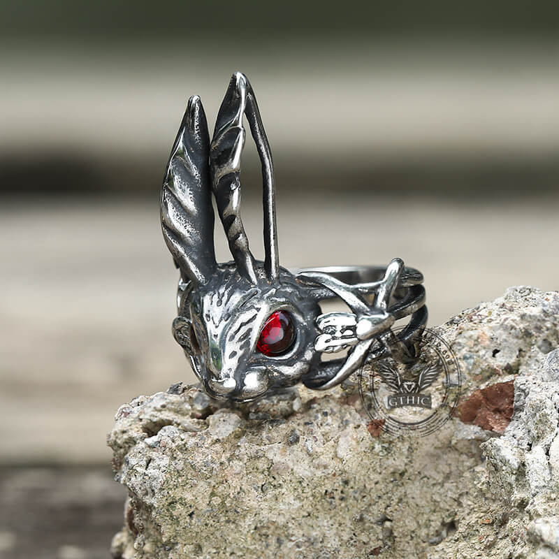 Red Eyes Rabbit Stainless Steel Animal Ring04 | Gthic.com