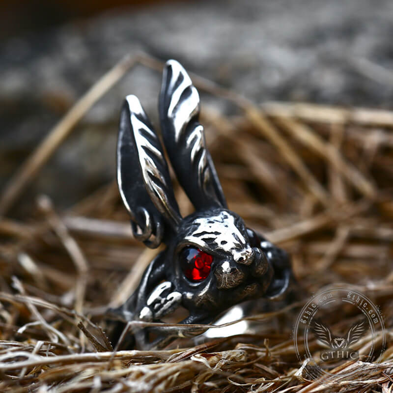 Red Eyes Rabbit Stainless Steel Animal Ring03 | Gthic.com