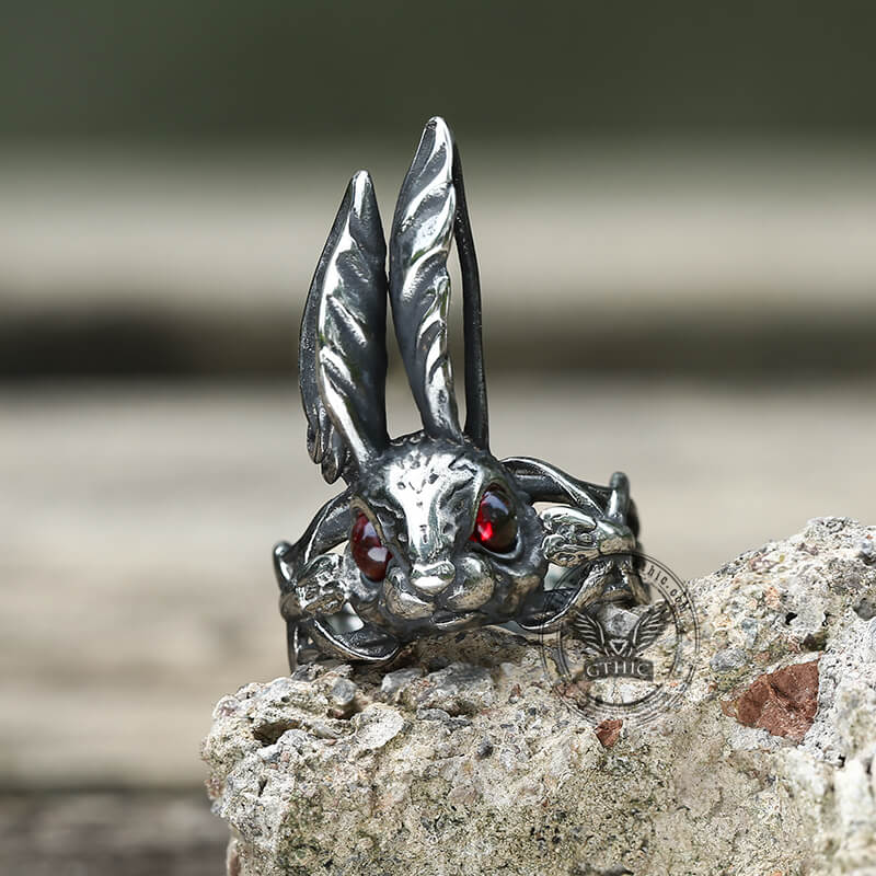 Red Eyes Rabbit Stainless Steel Animal Ring