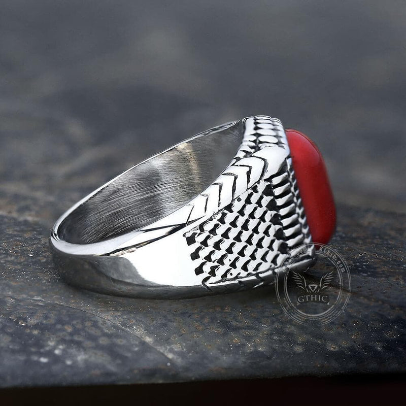 Red Natural Stone Stainless Steel Ring