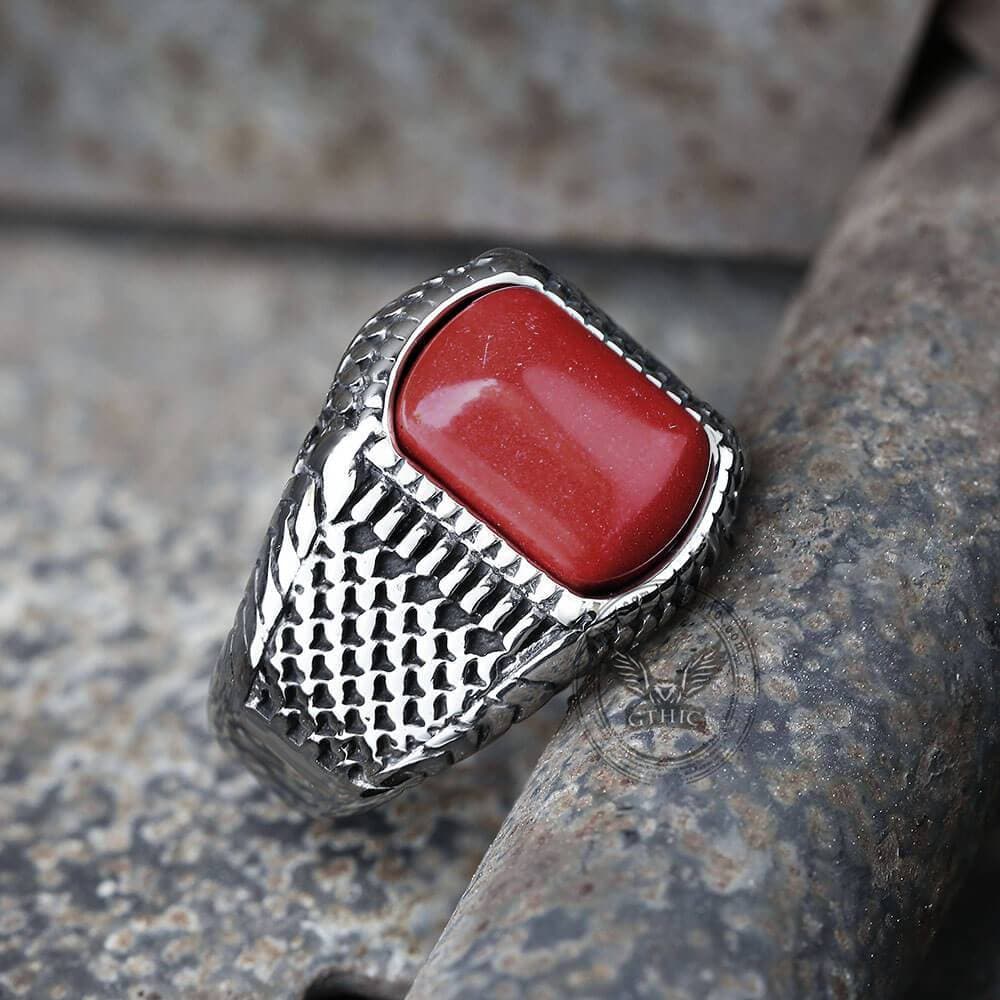 Red Natural Stone Stainless Steel Ring