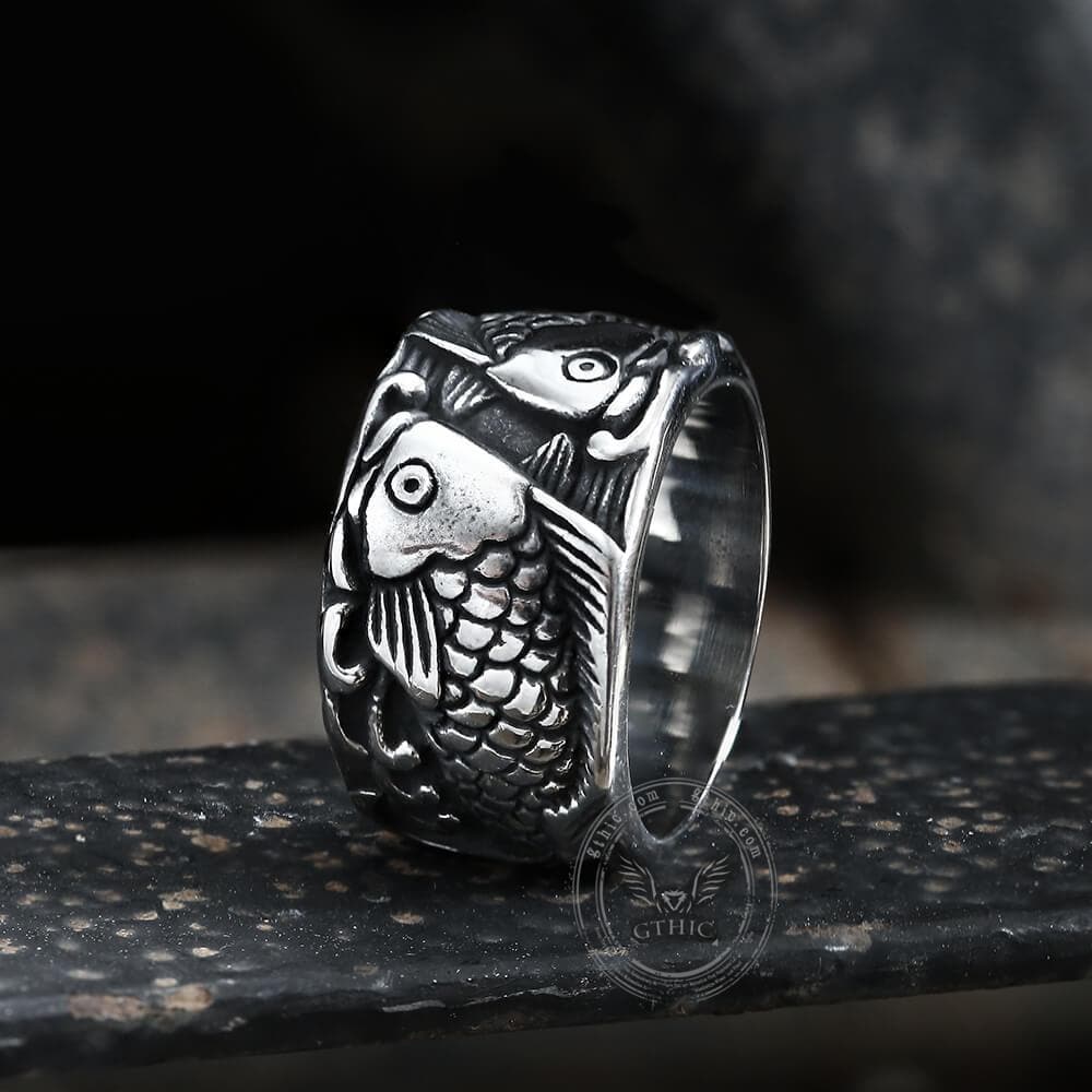 relief fish stainless steel ring gthic 1