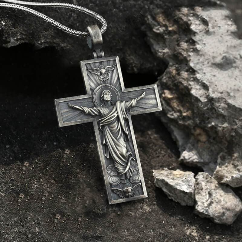 Resurrected Jesus Pure Tin Cross Necklace01 | Gthic.com