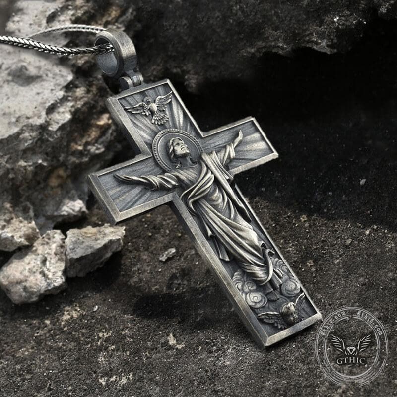 Resurrected Jesus Pure Tin Cross Necklace