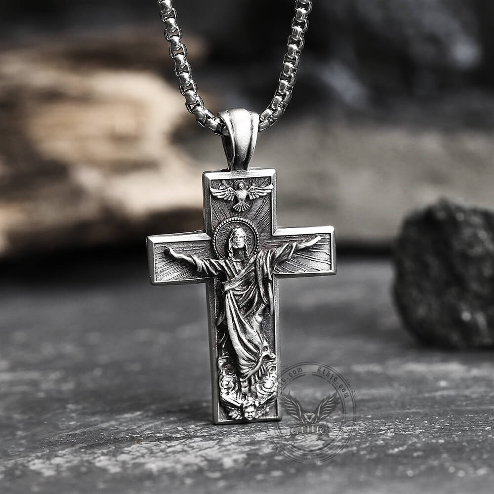 Resurrected Jesus Pure Tin Cross Necklace | Gthic.com