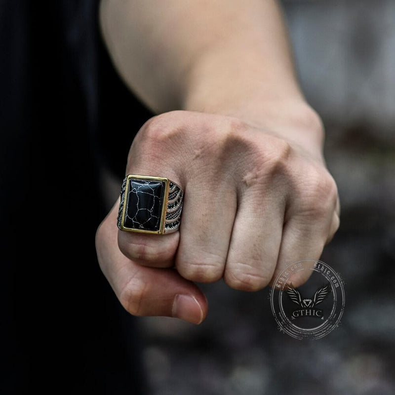 Retro Black Stone Stainless Steel Zircon Ring 02 | Gthic.com