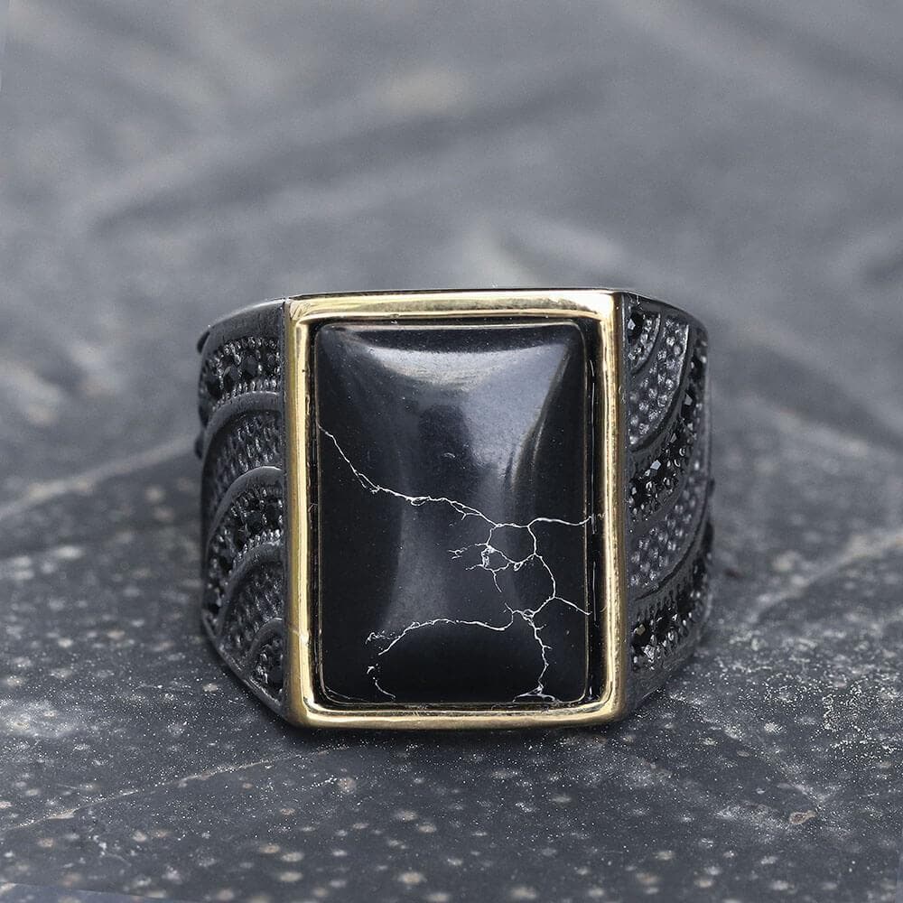 Retro Black Stone Stainless Steel Zircon Ring – GTHIC