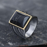 Retro Black Stone Stainless Steel Zircon Ring 03 | Gthic.com