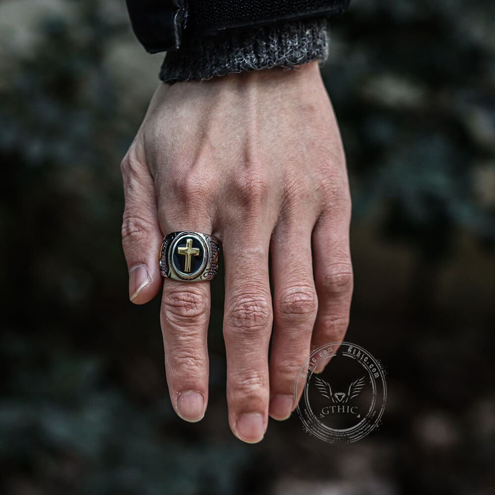 Retro Cross Stainless Steel Religious Ring – GTHIC