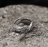 Retro Feather-shaped Stainless Steel Ring 02 | Gthic.com
