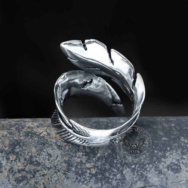 Retro Feather Stainless Steel Ring
