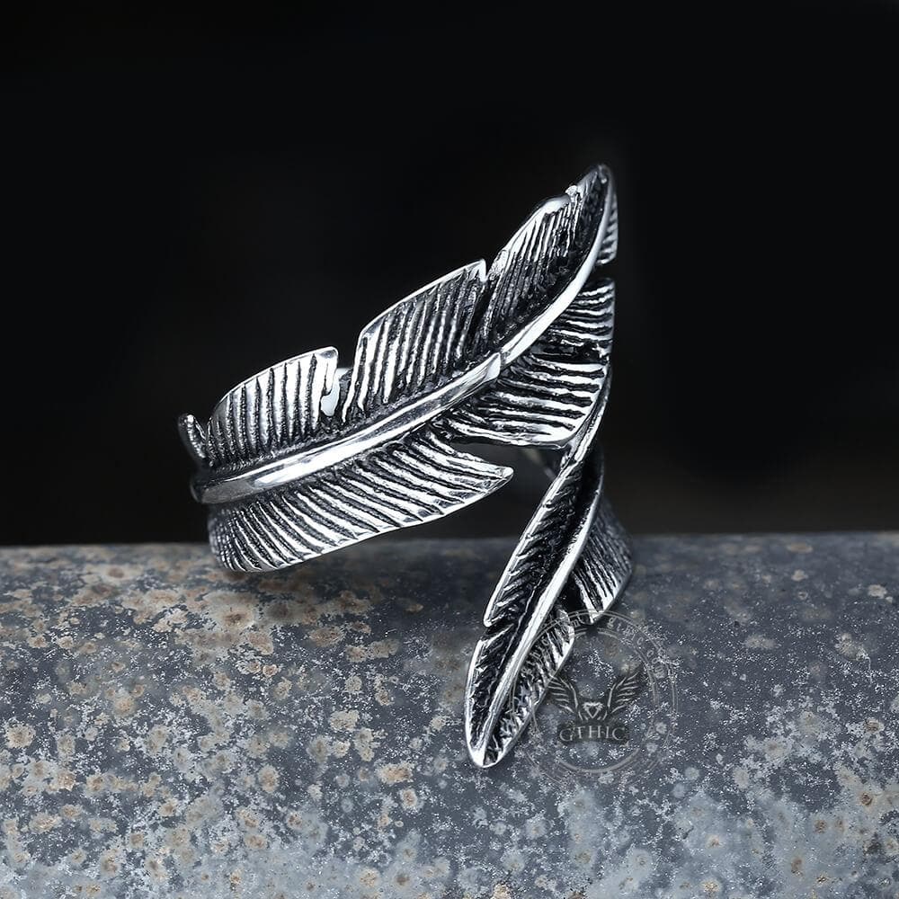 Retro Feather Stainless Steel Ring | Gthic.com