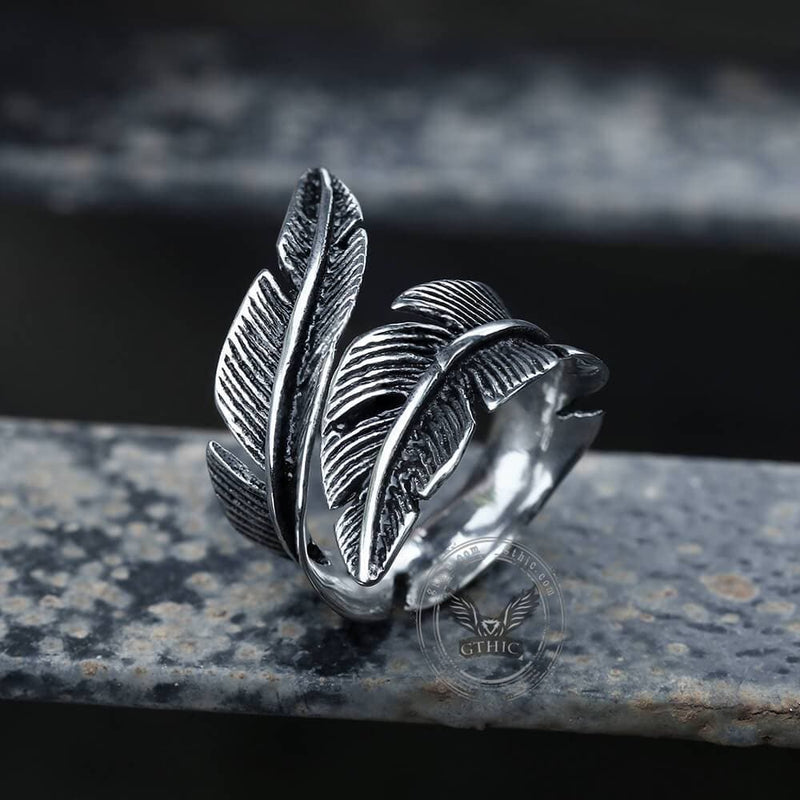 Retro Feather Stainless Steel Ring | Gthic.com