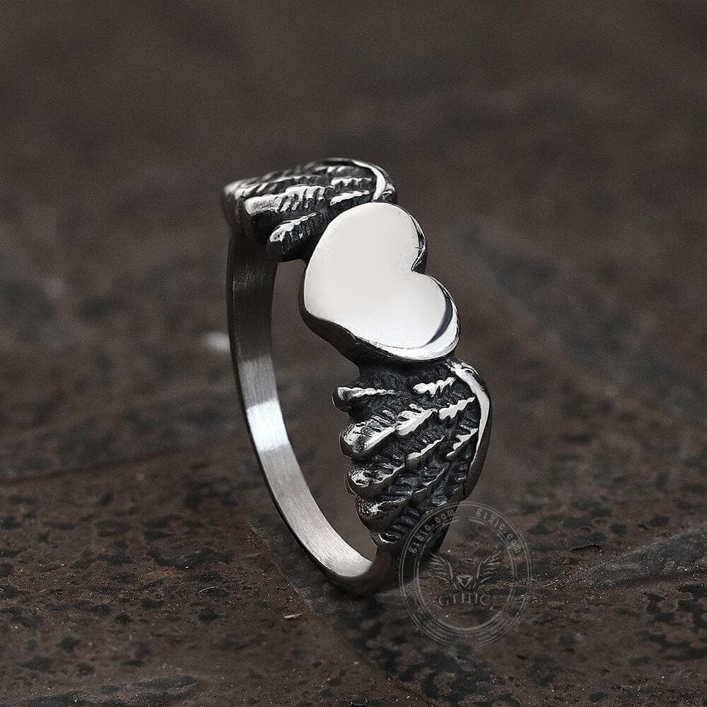 Retro Flying Love Stainless Steel Punk Ring 05 | Gthic.com