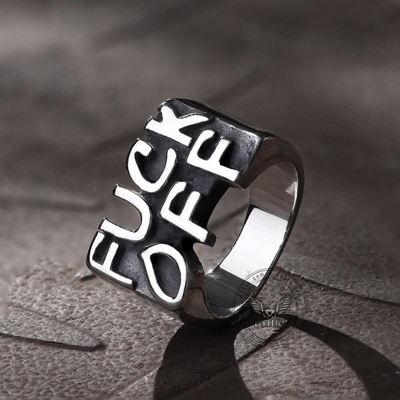 Retro FUCK OFF Stainless Steel Ring 04 | Gthic.com