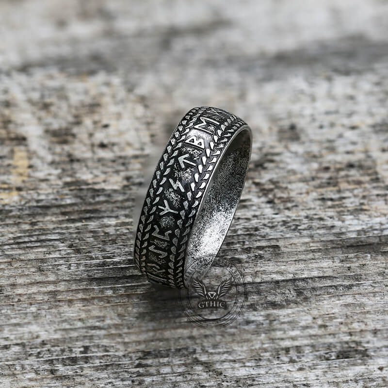 Retro Futhark Runes Stainless Steel Ring | Gthic.com