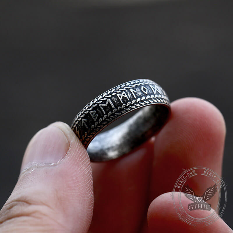 Retro Futhark Runes Stainless Steel Ring | Gthic.com